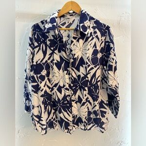 Harve Benard Women’s Blue Floral Linen Blouse size 2XL